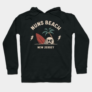 Vintage Surfing Nuns Beach New Jersey // Retro Surf Skull Hoodie